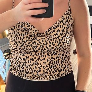 Urban Outfitters leopard cowl neck crop top.